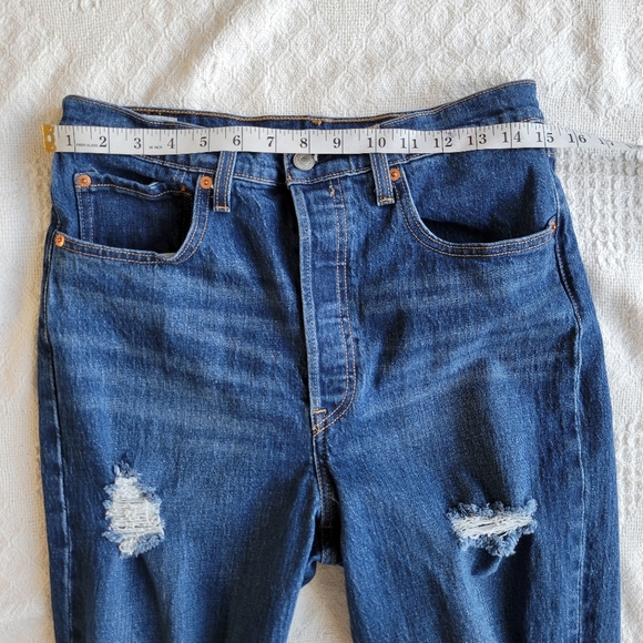 Levi's Ribcage Boot Distressed 90's High Waisted Casual Denim Jean- Dark Wash - Picture 7 of 10